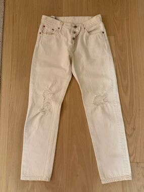 Levi's 501 Off-White Distressed Ankle Jeans